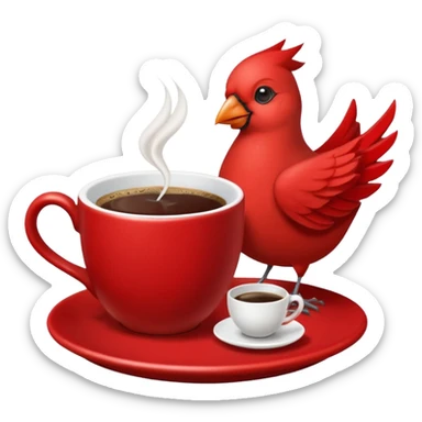 Happy cardinal bird with a dove and a cup of coffee sticker