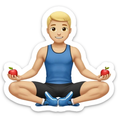 Man doing working out, doing sit-ups in athletic clothes, apple style emoji, yellow skin sticker