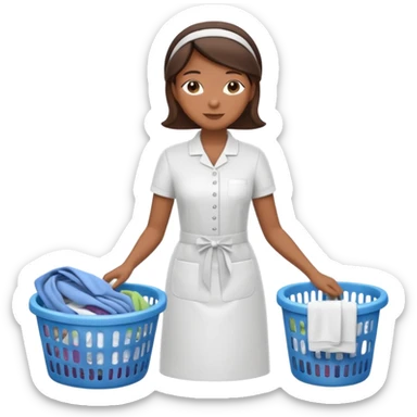 a detailed, high quality full body illustration of a housekeeper folding the laundry, sticker