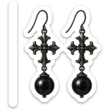 goth earrings, black pearl, vintage gothic, subtle shine sticker