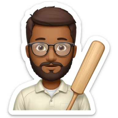 Brown Guy with beard and glasses Playing Cricket  sticker
