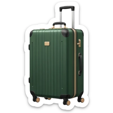 dark green ribbed suitcase with light beige handle and wheels sticker