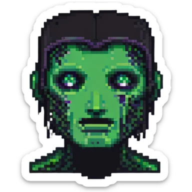 half Minecraft Creeper head merged with half Enderman head, pixel art style sticker