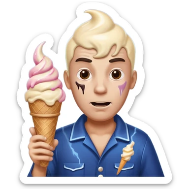 evil ice cream man with 6 legs with lightning in the back sticker