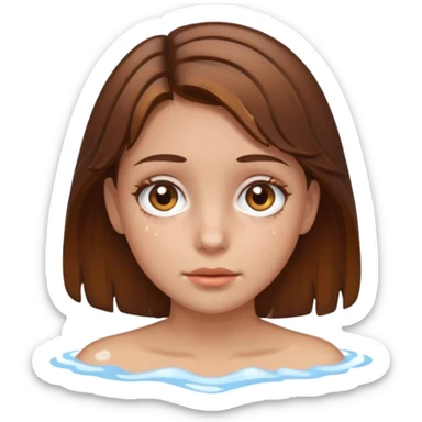 Girl with brown hair and hazel eyes and a wet face sticker