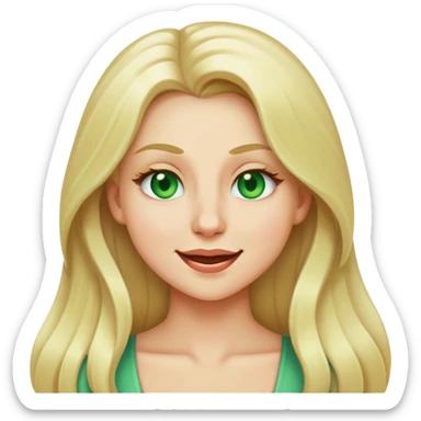 blonde with long hair and pale green eyes, winking, emoji style sticker