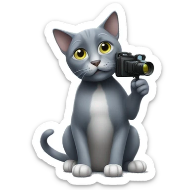 Russian blue cat filming a movie  sticker