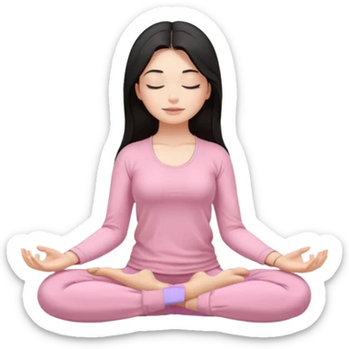 Brunette, Long and black hair, white skinne, light pink closets, closed eye girl in make yoga sticker