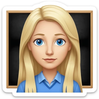 a 40 year old teacher with really long blonde hair and blue eyes long face smaller eyes sticker
