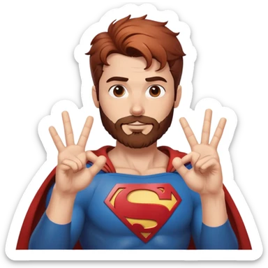 Adult Superman-with redish brownish messy hair-full beard- making hand heart emoji sticker