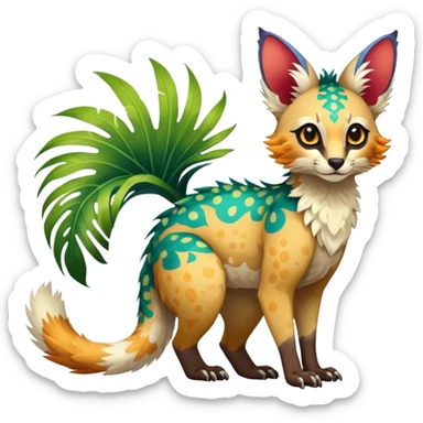 Feral Rare Fantasy vibrant colorful tropical Vernid-Trico-species by LiLaiRa, random markings, tufted tail, tufted ears, full body sticker