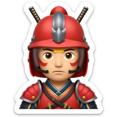 samurai with simple, expressive face, wearing helmet and armor, apple style emoji sticker