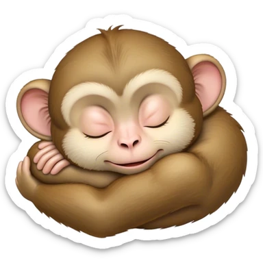 Meme-Worthy cute Sleeping Macaque Portrait Emoji, Head resting peacefully with a contented smile, showcasing soft, downy fur and eyes gently closed in serene slumber, Simplified yet comically adorable features, highly detailed, glowing with a soft, drowsy glow, high shine, relaxed and utterly lovable, stylized with an air of playful laziness, bright and heartwarming, soft glowing outline, capturing the essence of a sleeping macaque that feels destined to become the next viral icon of adorable rest! sticker