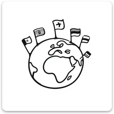 Hand-drawn globe with small country flags from different nations sticking out from the continents sticker