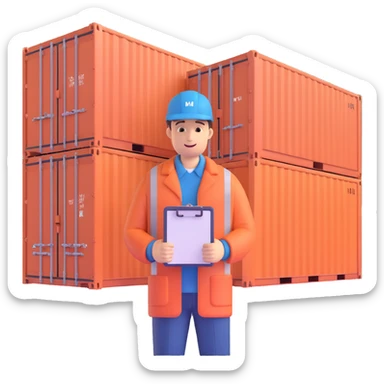 freight forwarding agent with clipboard and shipping containers sticker