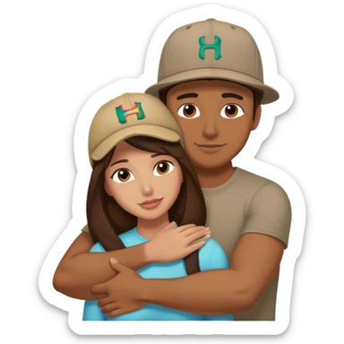 Man wearing Hurley hat hugging brunette  sticker