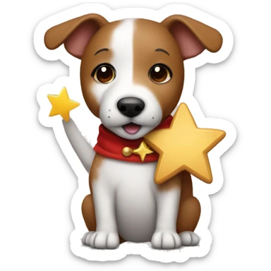 a jack russel in a brown teddy bear costume holding a star in his hand sticker