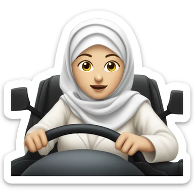 White skin, white hijabi women drives a car sticker