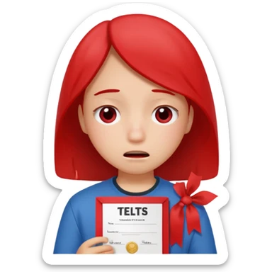 emoji student sad holding red sertificate IELTS 5.5, crying, failure, white background sticker