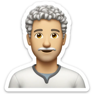 white male, short curly hair, light brown with a hint of grey, very short beard, eye roll expression. sticker