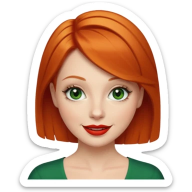 Short Ginger hair, green eyes, black long eye lashes large red lips White woman happy sticker