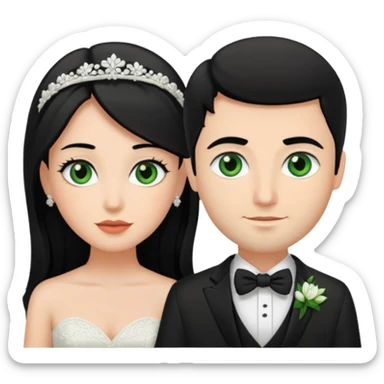 bride and groom, bride has black hair and brown eyes, brunette groom has green eyes sticker