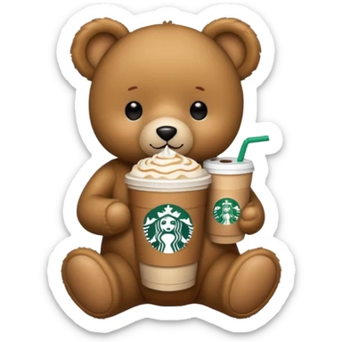 Teddy bear drinking cold coffee starbucks sticker