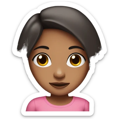pretty brown girl with long black hair with black eyes wearing a pink top sticker
