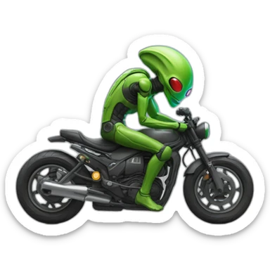 Un alien qui est sur une moto en faisant le signe jul sticker