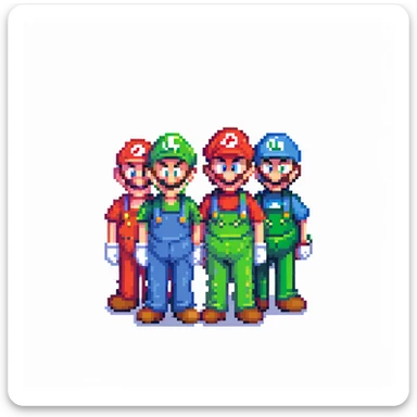 Mario and Luigi standing together, pixel art style sticker