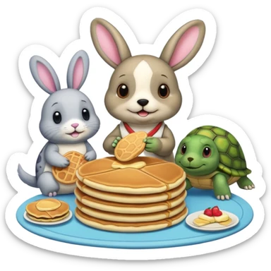 A seal, dog, bunny and turtle together eating pancakes sticker