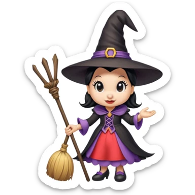 
Minnie mouse as a witch (hat + broom)  cartoon -style/cute and transparent for a sticker sticker