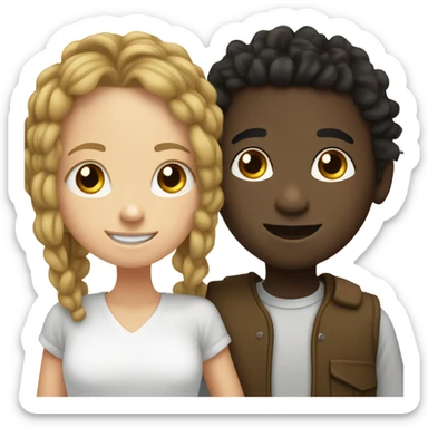  black smiling boy with dreadlocks hugging a white girl with brunette hair and big eyes sticker