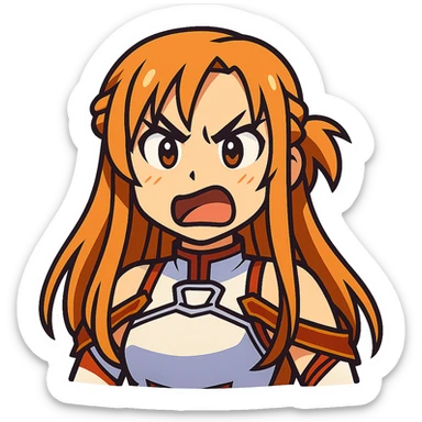 Sticker of Asuna from Sword Art Online in vibrant toon cartoon style, angry expression, transparent background, inspired by the reference image. sticker