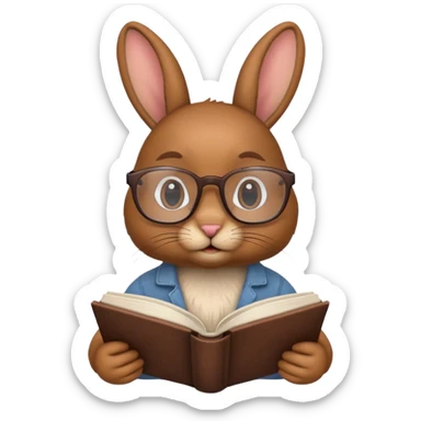 Brown bunny with reading glasses and book. sticker