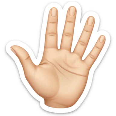 A simple emoji-style illustration of a human hand with four fingers raised and the thumb folded down across the palm. Front-facing hand, neutral skin tone, thumb down sticker