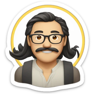 asian-man-glasses-moustache-goatted-ponytail-hairstyle-sending-hearts sticker