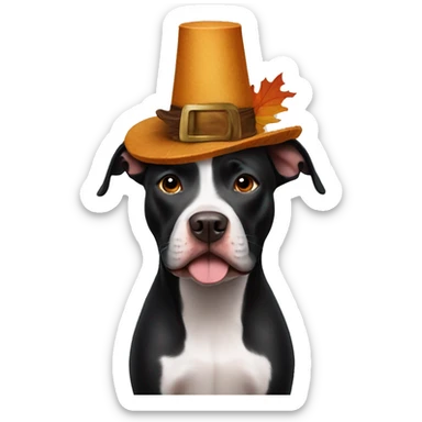Black pitbull wearing thanksgiving hat  sticker