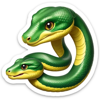 cinematic-cute-Green anaconda-portrait-emoji,-head-tilted-playfully-and-inquisitively,-with-a-sleek,-shimmering-body-adorned-with-detailed-scale-sriped patterns-and-round,-sparkling-eyes-full-of-wonder,-simplified-yet-irresistibly-adorable-features sticker