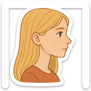 blonde girl with blue eyes, straight hair, side profile, general illustration style sticker