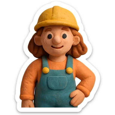 claymation style woman construction worker with visible fingerprints and pastel colors sticker