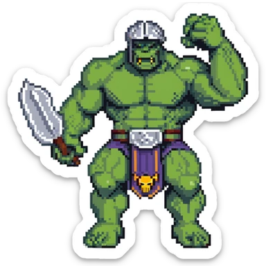 Joe Fixit gray Hulk, Gladiator Hulk with helmet, and Banner-Hulk merged form in 8-bit arcade style sticker
