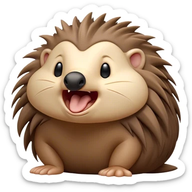 Cinematic Cute Yawning Echidna Portrait Emoji, Head tilted slightly with a dramatic, wide-open yawn, showcasing a soft, downy spiky fur with a slightly drooping snout and small, drowsy eyes, Simplified yet irresistibly adorable features, highly detailed, glowing with a soft, cozy glow, high shine, relaxed yet expressive, stylized with a touch of prickly whimsy, bright and endearing, soft glowing outline, capturing the essence of a sleepy yet affectionate echidna, so drowsy it feels like it could curl up out of the screen for a nap! sticker