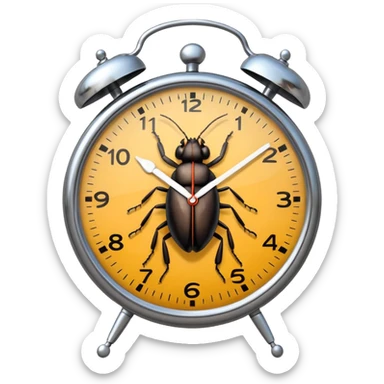 confused clock with a bug crawling on it, representing a timezone bug emoji sticker