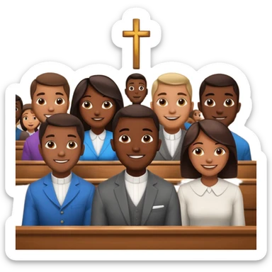 African American urban men and women sitting in church pews on a Sunday at church listening to a preacher sticker