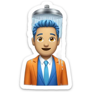 A man wearing blue and orange suit taking a shower sticker