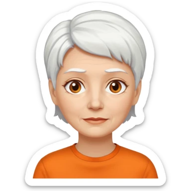 older white haired woman with orange shirt short white hair sticker