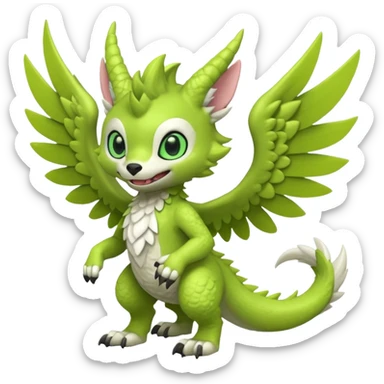 Lime-green furry cute kawaii winged Fakémon-Trico-Scalie-Digimon-Sergal-Protogen-creature (full body) sticker