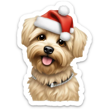 Cream colored Yorkipoo with Santa hat with collar named Dawson sticker