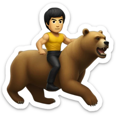 Bruce lee riding a bear sticker